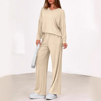2025 New Autumn and Winter Women's Two-Piece Casual Fashion Loose Long-Sleeved Tops Wide-Leg Pants Slimming Look Style Suits for Women