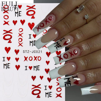 Cross-Border New Nail Art Stickers Valentine's Day Romantic Red Heart English White French Line Adhesive Nail Stickers
