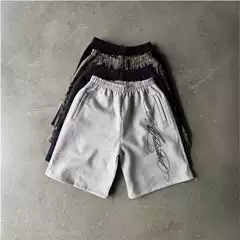 Cross-Border Manufacturer Direct Sales American Retro Washed Trendy Pattern Casual Shorts Loose Street Style Straight Pants for Men