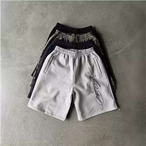 Cross-Border Manufacturer Direct Sales American Retro Washed Trendy Pattern Casual Shorts Loose Street Style Straight Pants for Men