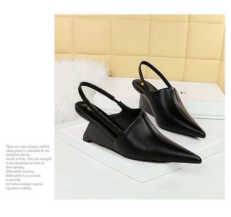 Giày cao gót nữ mũi nhọn gót dốc 6.5cm phối quai hậu khoét lỗ — Màu đen, Màu mơ, Màu trắng