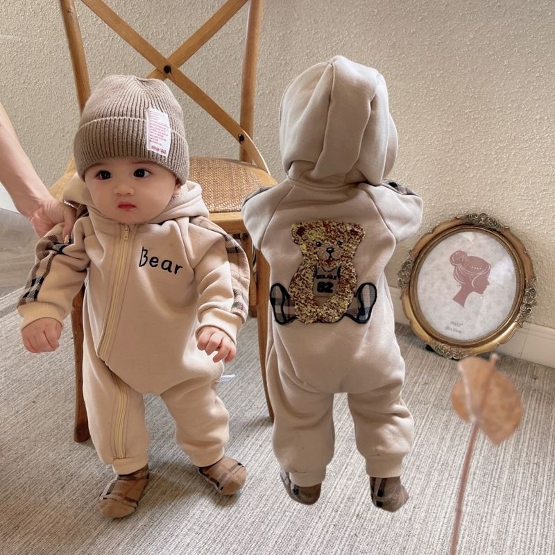 Baby Winter Super Cute Velvet Jumpsuit for Men and Women Red Fashionable Cartoon Autumn and Winter Outing Short-Sleeved Harem Climbing Suit