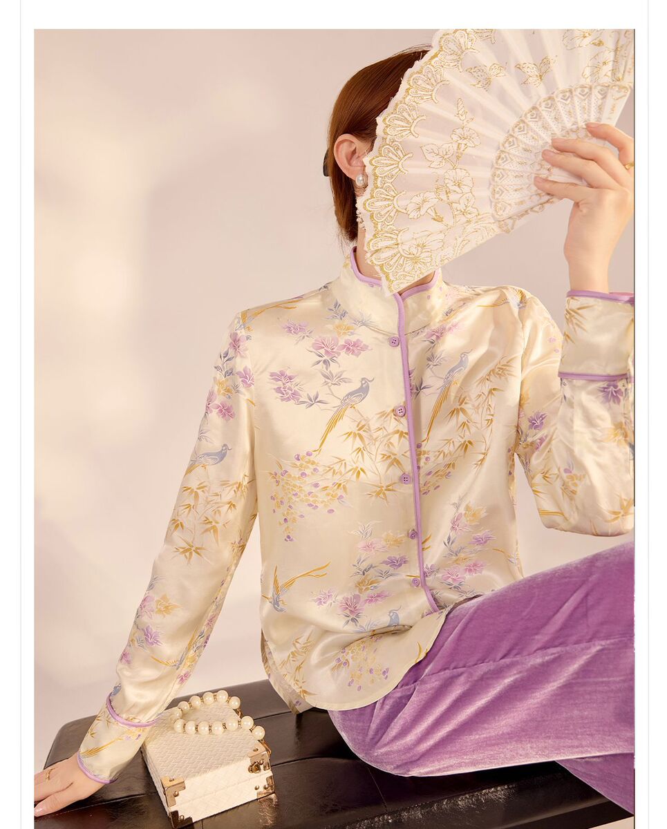 Set áo vest gile và sơ mi nữ cổ đứng thêu hoa kèm quần dài — quần dài, áo ghi lê, áo sơ mi