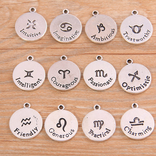 2 Color 2 Size DIY Retro Alloy Jewelry Accessories 12 Constellation Pendant Charm Pendant Bracelet Necklace Accessories