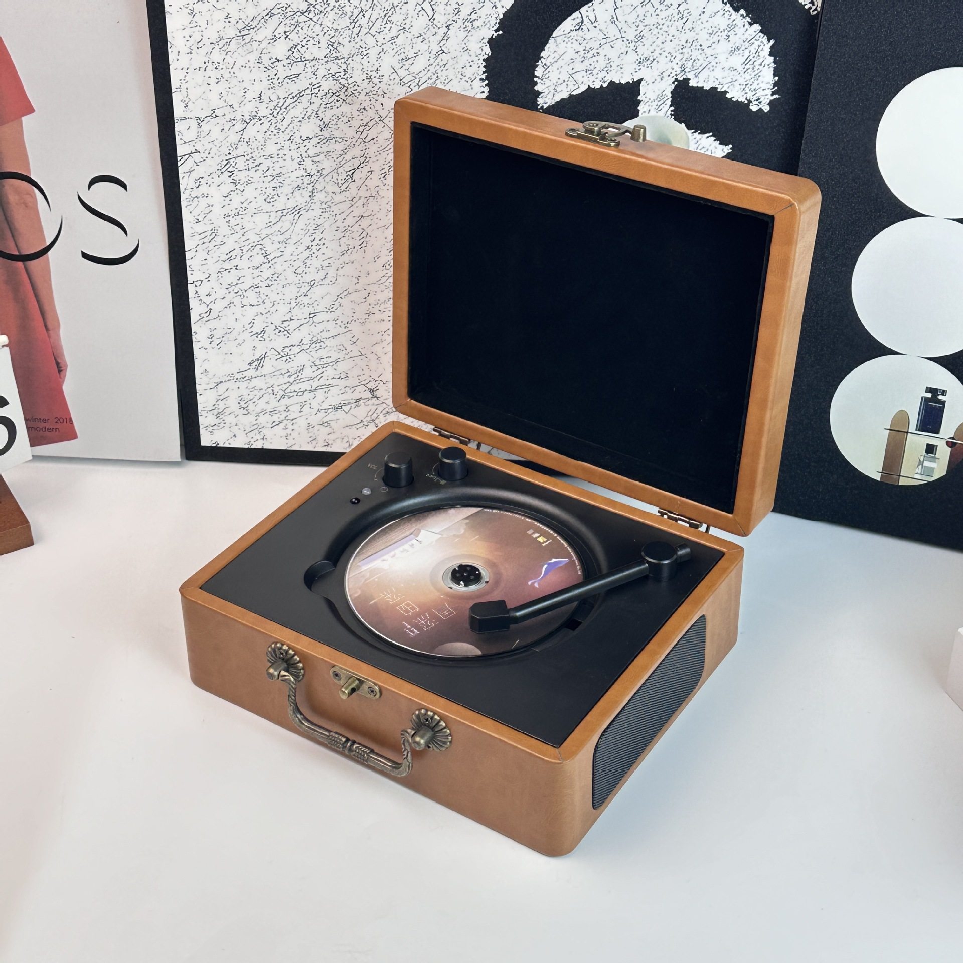 Retro leather case cd player mobile bluetooth speaker niche student affordable gift multifunctional desktop stereo