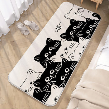 Cat Cartoon Home Bedroom Bedside Rug Imitation Cashmere Floor Mat Living Room Balcony Bay Window Mat Stain-Resistant Easy-Care Carpet