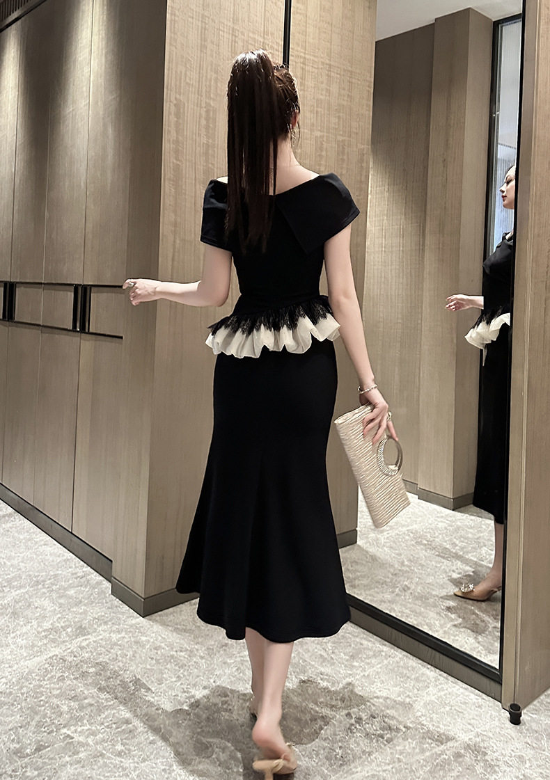 Đầm ôm body nữ cổ yếm tay ngắn, thiết kế nhấn eo, dáng dài — [Đen] chi tiết 8