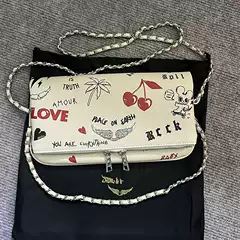 Zv Bag New French-Style Foreign Trade Illustration Print Classic Fashion Versatile Chain Flap Crossbody Shoulder Wing Bag for Women