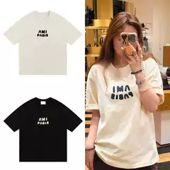 Cross-border foreign trade aml clams crayon letter woven summer cotton short sleeve T-shirt men's and women's casual loose top