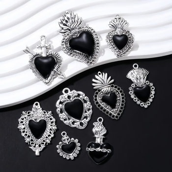 9 Styles of Cross-Border Enamel Dark Gothic Black Sacred Heart Alloy Pendants for DIY Jewelry Crafts Necklace Making