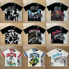 Mixed Emotion Retro Rhinestone Letter Print Summer High Street Loose Casual Unisex Round Neck Short-Sleeve T-Shirt