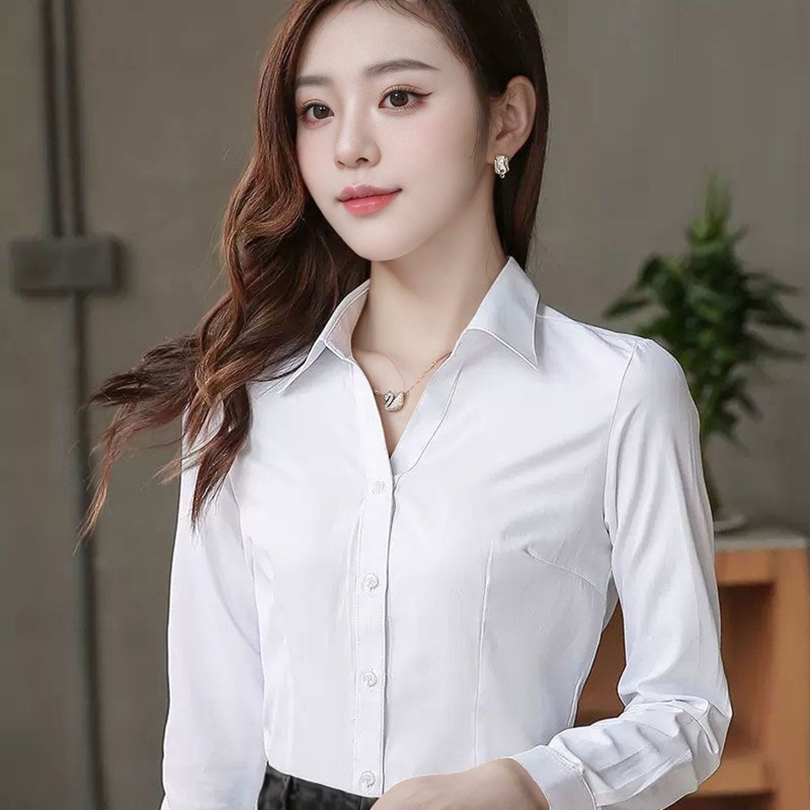 v领韩版女式职业衬衫休闲女装上衣大码长袖防走光白衬衫 衬衣女