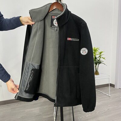 挪威加绒加厚保暖抓绒衣双层棉衣厚夹克外套抗寒立领多口袋有大码