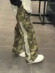 3-Stripe Camo Paratrooper Cargo Pants Men's Retro Streetwear Straight-Leg Hip-Hop Wide-Leg Trousers for Spring/Fall