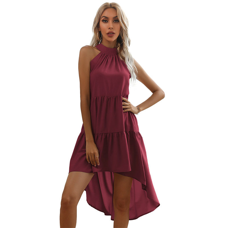 Summer Evening Dress Solid Color Halter Neck Slim Fit Waist Defined Perfect for Parties and Formal Events