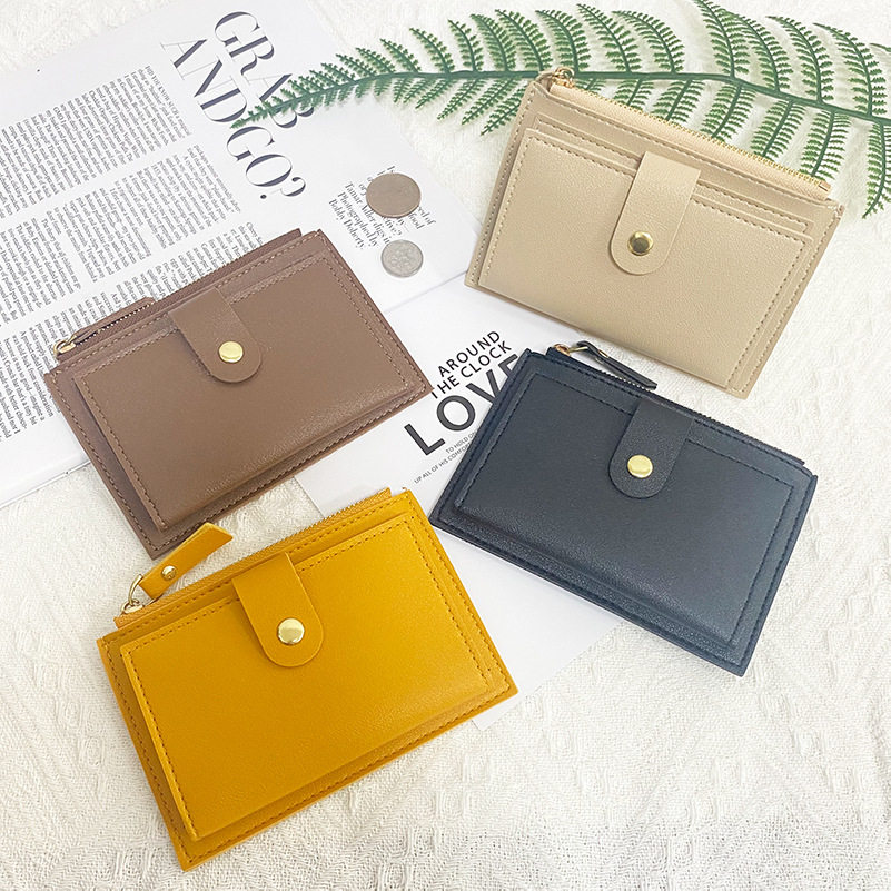 Women's Ultra-Thin Card Holder Korean Style Coin Purse Zipper Card Holder Solid Color Bus Student Bank Card Holder Campus Card