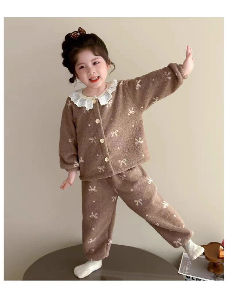 Set pemanas anak baru, koleksi musim gugur dan dingin, piyama kardigan bulu karang anak perempuan, set pakaian rumah bayi