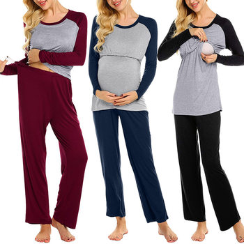 Amazon eBay cross-border European and American explosions soft and comfortable color matching pregnant women's home clothes nursing long sleeve pants set