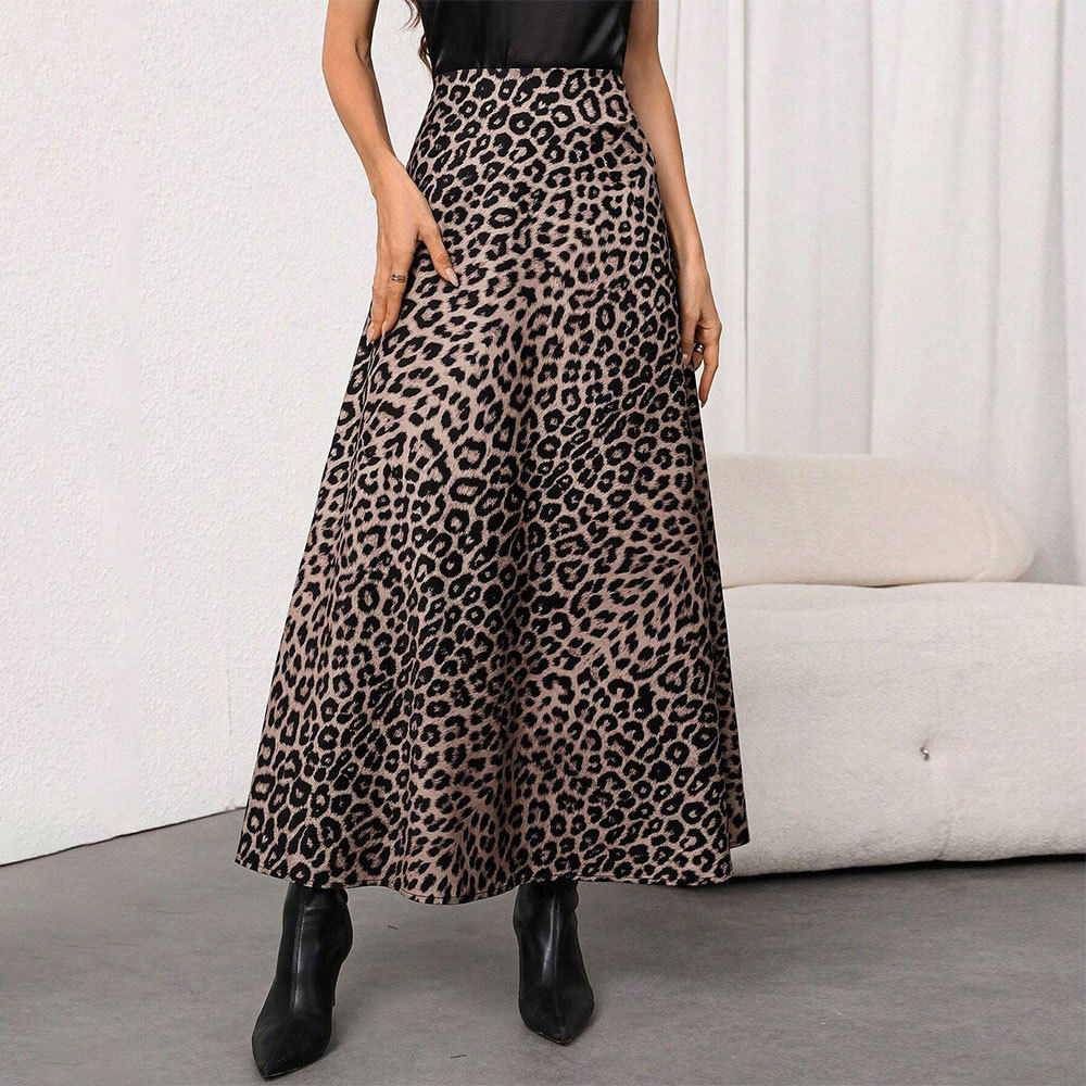 Vintage Leopard Print A Line Midi Skirt — Flattering Fit — Stylish Draping — Versatile Casual Wear — Wholesale Available