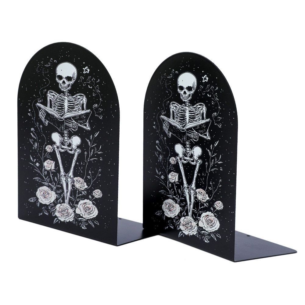 Creative skull metal cutting book stand hollow craft desktop bookshelf student desktop storage decorative bookend wholesale
