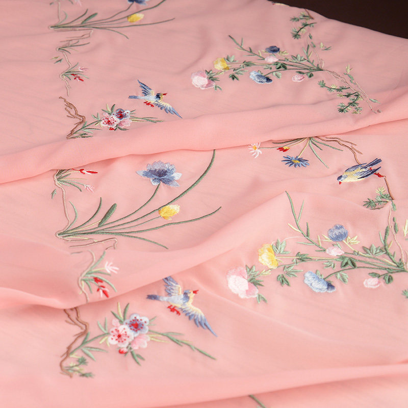 Kongfu Flower and Bird Restored Horse-Faced Skirt Fabric Han Dynasty Fabric Jacquard Polyester Cotton Embroider Fabric Spring and Summer Jade Cat Original