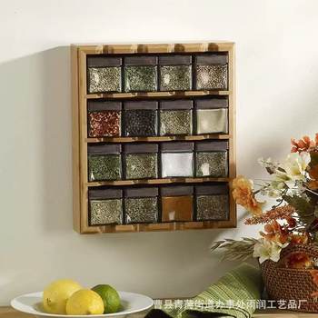 Bamboo Kitchen Storage Rack Storage Rack 16 Compartments Can Be Hung and Spices Can Be Placed Storage Rack to Store Household Supplies Spice Cabinet