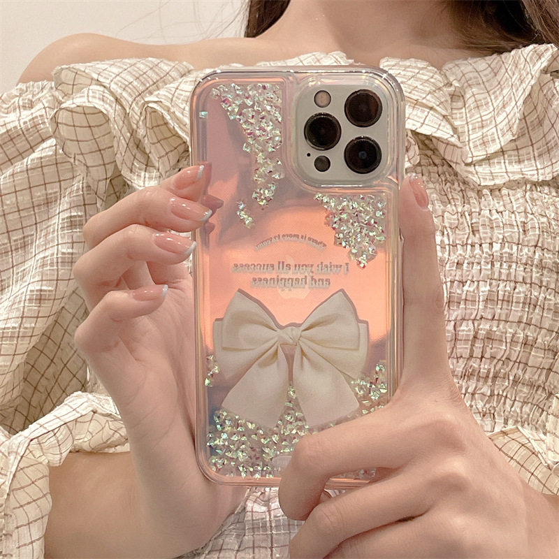 Bowknot Diamond Quicksand Case Suitable for Apple 17 Pro Max Phone Case iPhone 13/14 Set 16 Anti-Drop 2 for Women