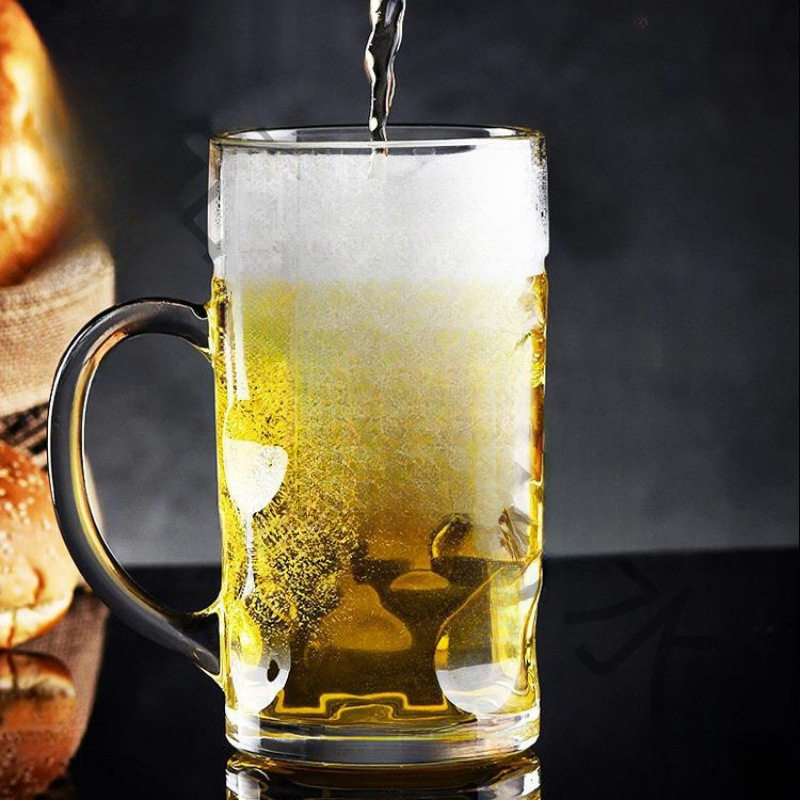Large Capacity Glass with Handle Household Beer Cup Wine Cup Tea Cup Water Cup Wholesale