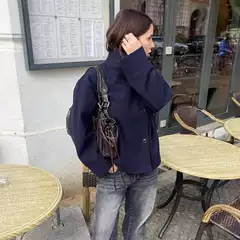 Cross-Border European and American Clothing Aliexpress Popular Short Stand Collar Single-Breasted Woolen Jacket