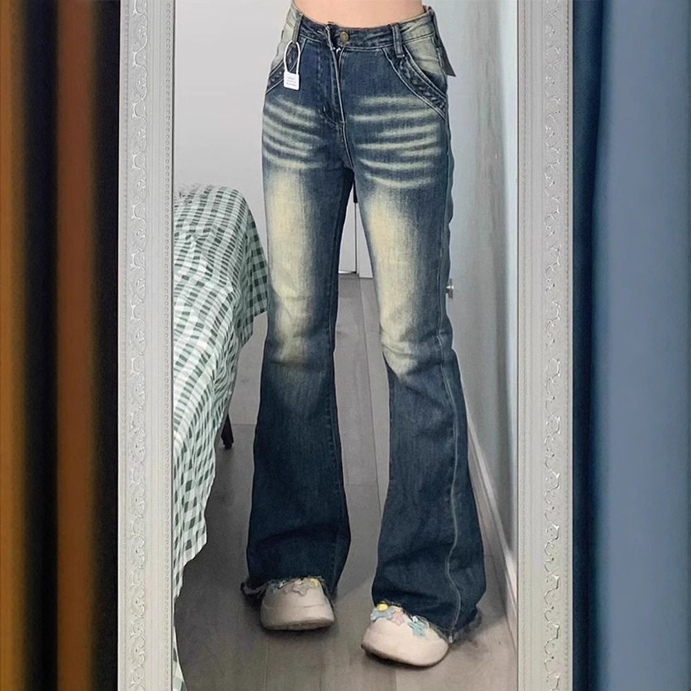 High Waisted Flared Jeans for Women Slim Fit Stretch Fabric Raw Hem Vintage Style Casual Wear Wholesale Available