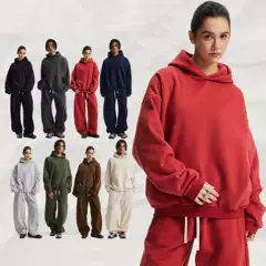 430g Heavyweight American-Style Hooded Sweatshirt Set with Fleece, Oversized Loose Lazy Casual Scimitar Sweatpants