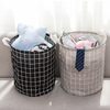 Household Fabric Laundry Basket Storage Bin Round Cotton and Linen Dirty Clothes Basket Toy Miscellaneous Items Grid Storage Foldable Laundry