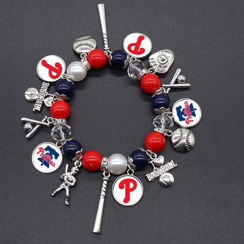 Amazon Cross-border New Hot Selling Baseball Team Phillies New York Yankees Stretch Beaded Bracelet Unisex