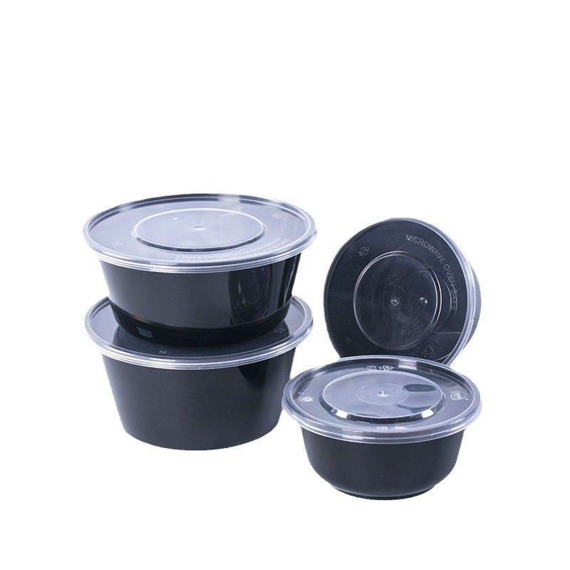Round disposable noodle soup separation bowl packing box thickened high cover double layer with lined takeaway soup meal box wholesale