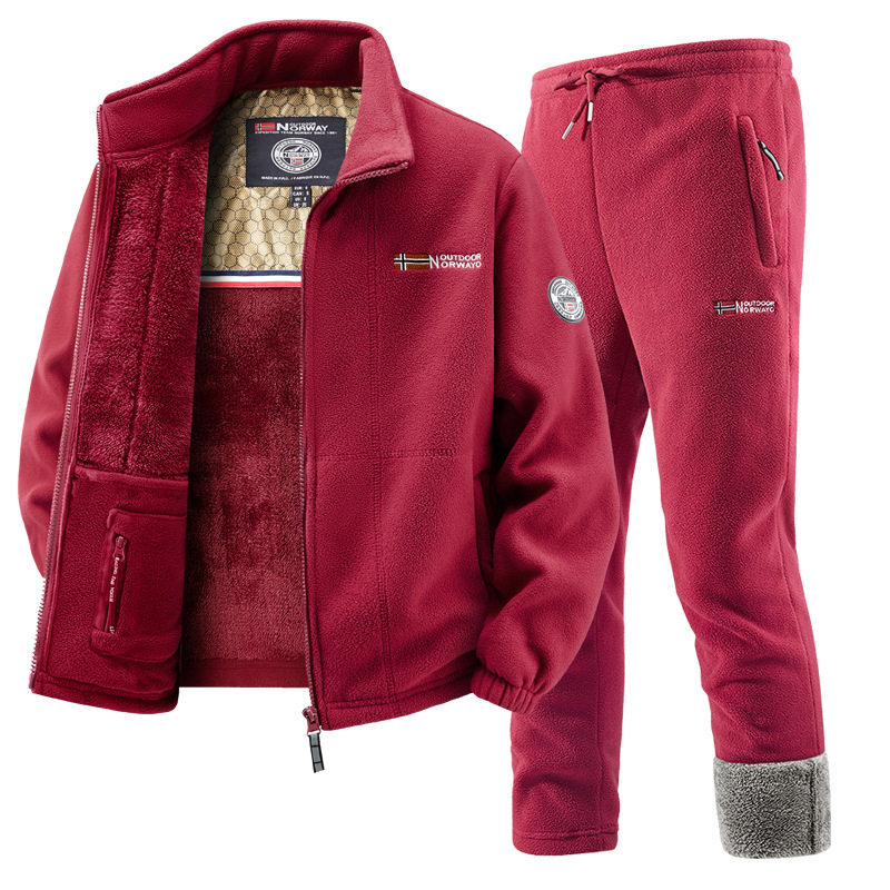 出口挪威大码保暖加厚双层带帽摇粒绒外贸跨境欧码加绒卫衣卫裤潮