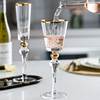 New Champagne Glass Household Handmade Crystal Glass Red Wine Glass Gold Rim Beads Glass Bubble Wine Cup Wholesale