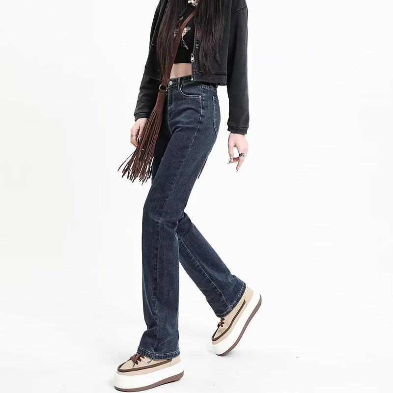 High Waisted Straight Leg Jeans for Women Korean Style Loose Fit Stretch Fabric Slimming Effect Casual Wear for