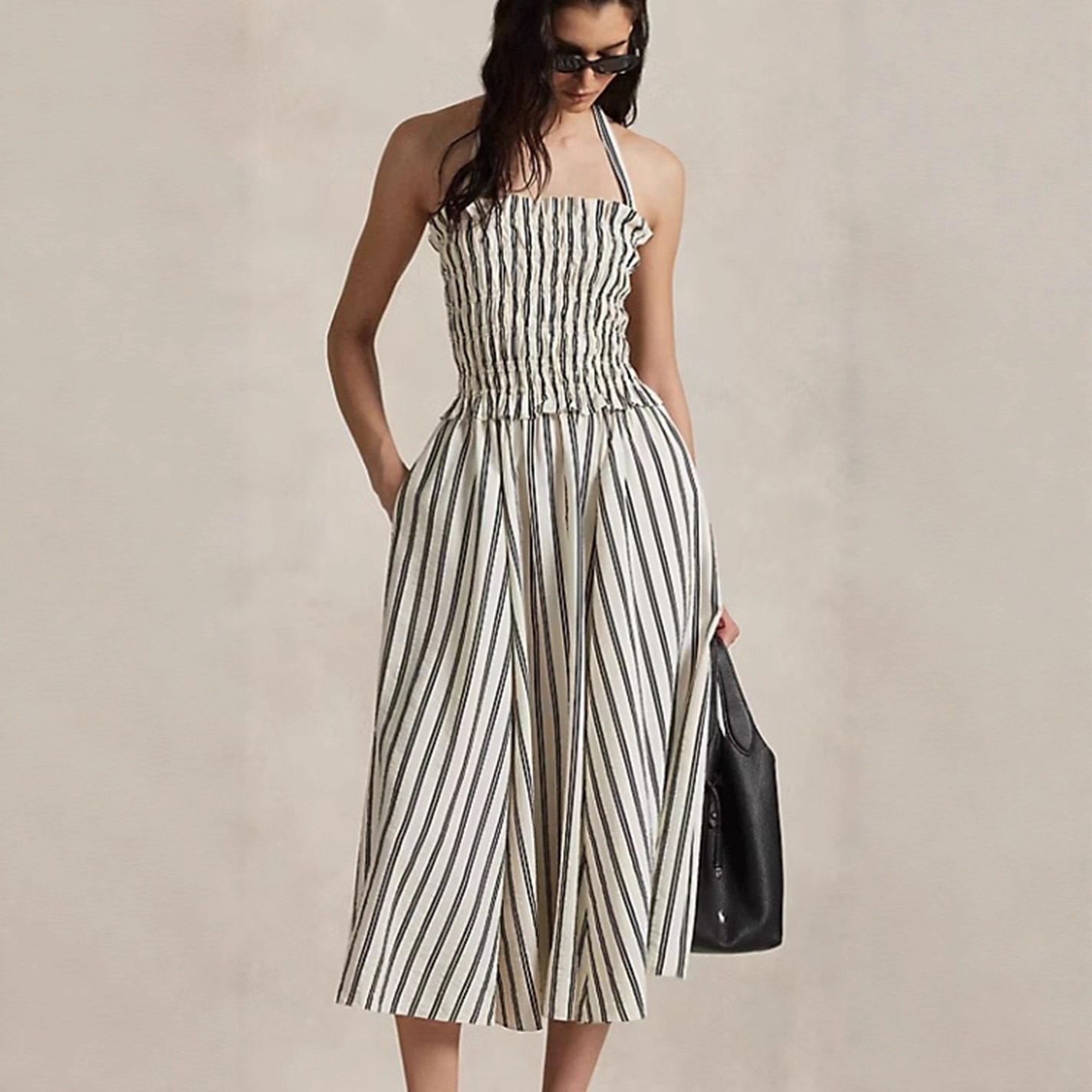 French Striped Sleeveless Dress Off Shoulder Waist Defining Slim Fit Autumn Fashion for Women Wholesale Available