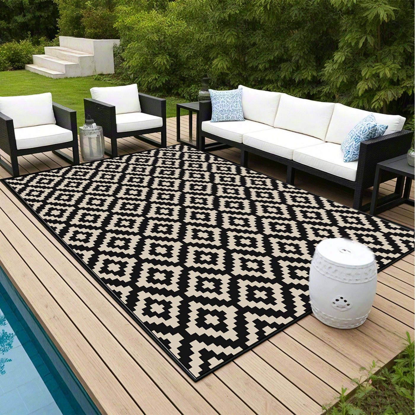 Outdoor Floor Mat Rv Camping Style Portable Floor Mat Courtyard Lawn Carpet Double-Sided Waterproof Pp Pipe Woven Mat Sand E18