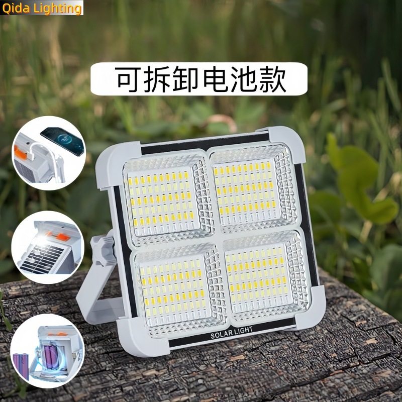 Cross-Border Led Solar Satchel Lamp Floodlight Waterproof Outdoor Rechargeable Camping Style Lamp Emergency Lighting Removable Battery