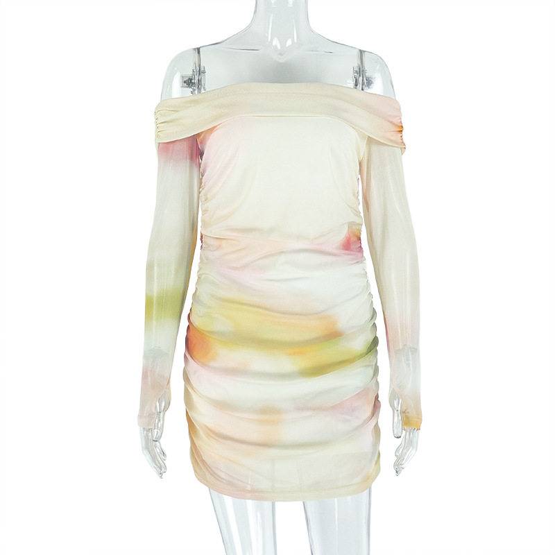 Casual Floral Print Bodycon Dress Fresh and Comfortable Off Shoulder Long Sleeve Ideal for Spring Summer Wholesale