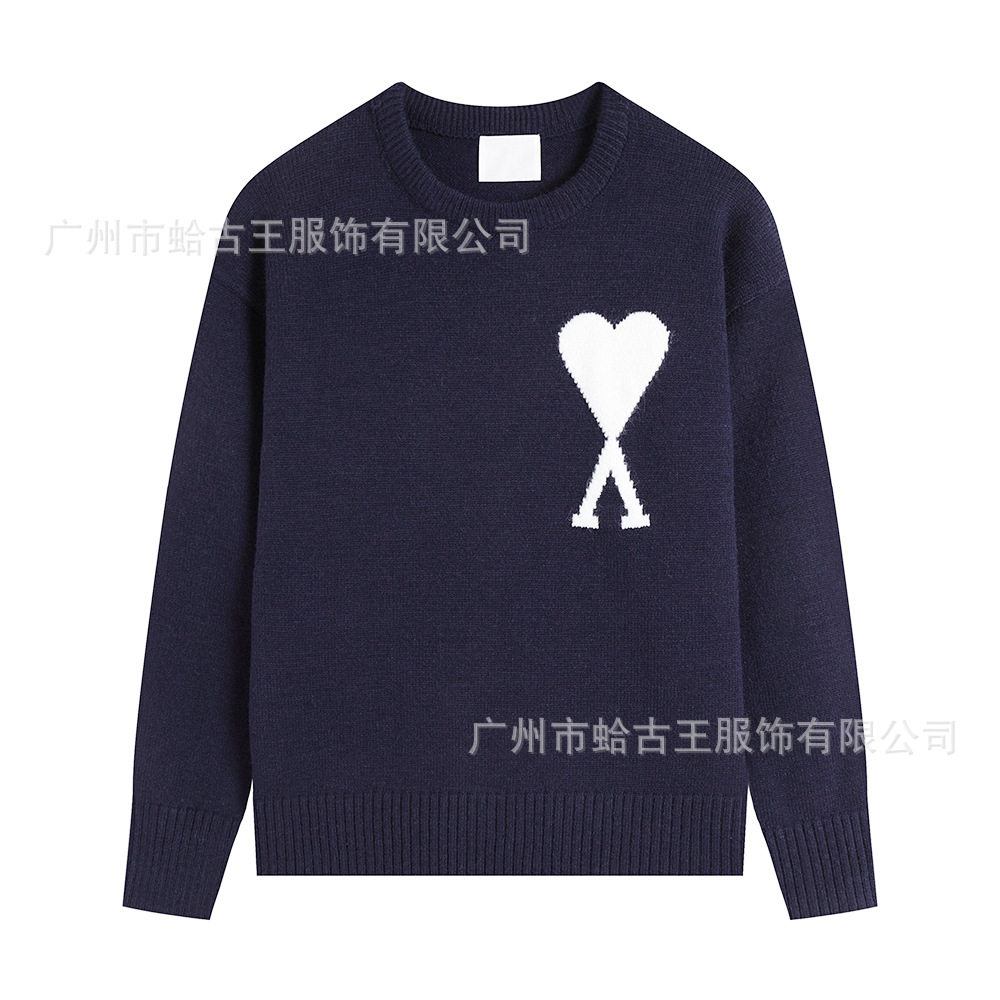 秋冬新款高领爱心毛衣男女条纹青年桃心跨境外贸休闲套头针织衫