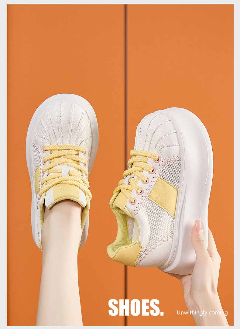 Giày sneaker nữ chạy bộ mesh thoáng đế dày trắng — Bột trắng, Hộp trắng vàng chi tiết 11