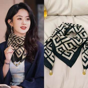 2025 New High-End Magnetic Buckle Square Scarf for Women Spring & Fall Versatile Fashion Neck Ornament Buckle Scarf Triangle Scarf