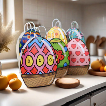 Easter Creative Egg Tote Bag White Cardboard Rope Cute Gift Bag Positive and Reverse Double-sided Green White Cardboard Bag