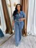 Tk6348 European and American Fashion Women's Sexy High-Elastic Buttoned Washed Denim Casual Suit Two-Piece Set
