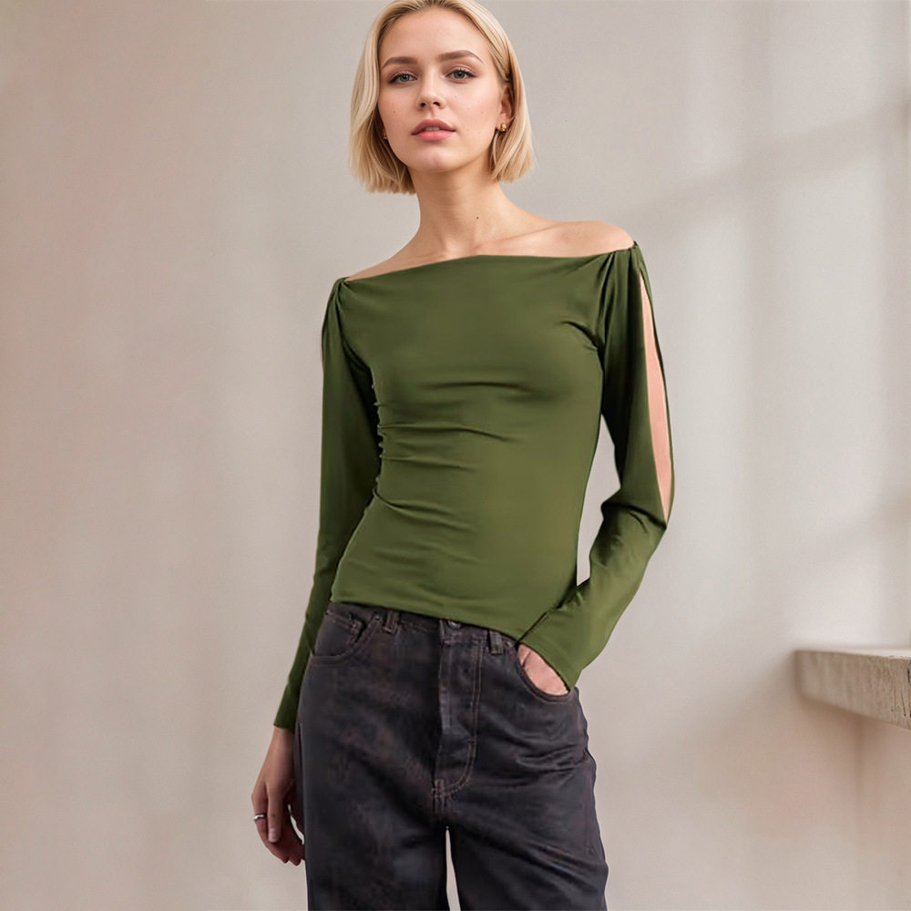 Off Shoulder Knit Top Long Sleeve Hollow Out Twist Cuff Design Casual Wear for Women Wholesale Available