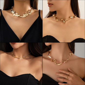 European and American cross-border jewelry irregular liquid lava metal texture collar female geometric twist design sense necklace