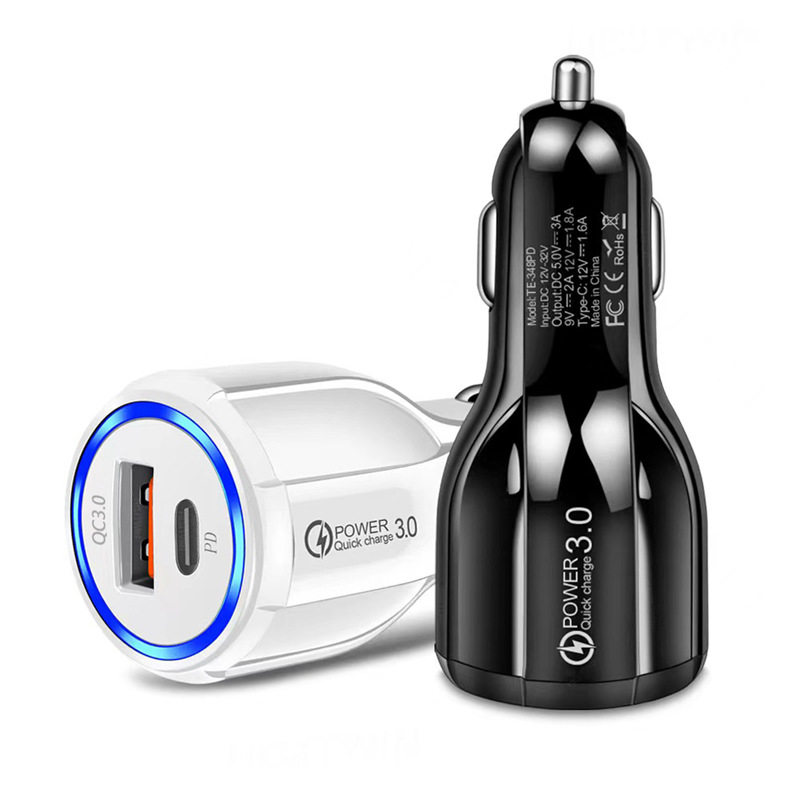 Car Charger Mobile Phone Fast Charging Head Qc3.0+Pd Car Converter Car Charger Fast Charging One to Two Cross-Border New Model