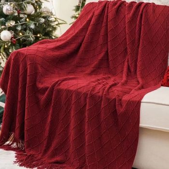 Red Nordic Knitted Blanket Homestay Bed End Bed Flag Blanket Blanket Blanket Sofa Accompanying Wedding Shawl Blanket Blanket Blanket